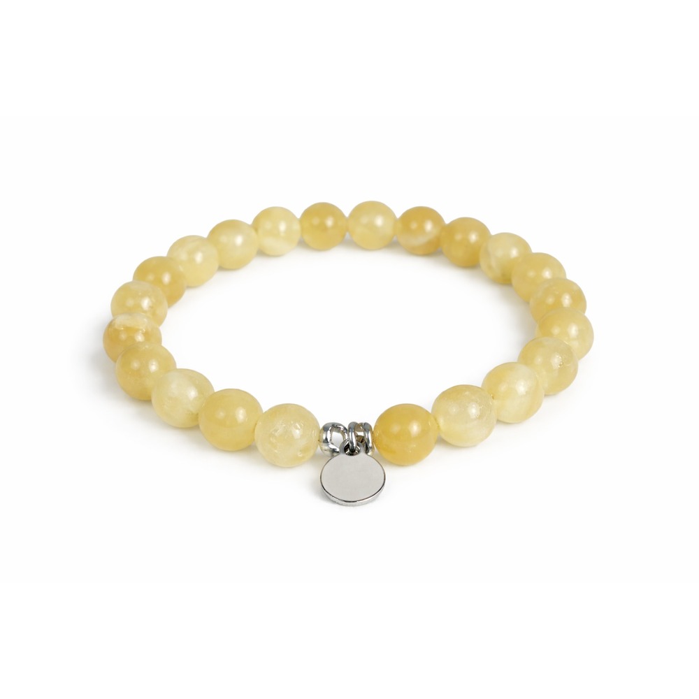 Yellow Calcite Bead Bracelet Natural Stone Stretch Bracelet Neutral Minimalist